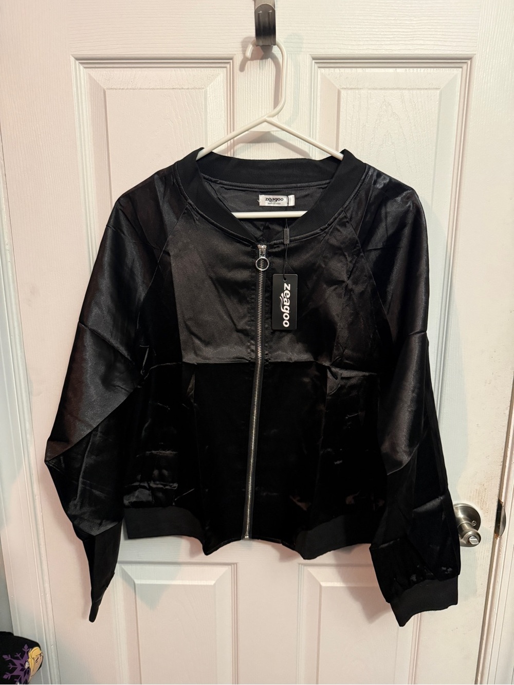 Women's Black Satin Bomber Jacket